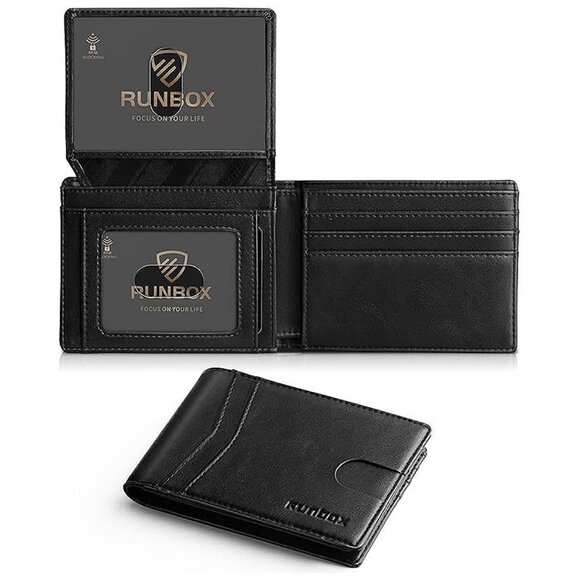 Wallet for Men Slim Rfid Leather 2 ID Window With Gift Box Classic black-new